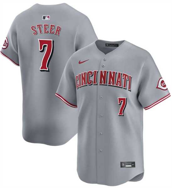 Men%27s Cincinnati Reds #7 Spencer Steer Gray Away Limited Stitched Baseball Jerseys Dzhi
